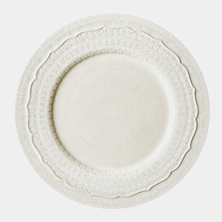Keraminė polėkštė "Nėriniai", pieno balta